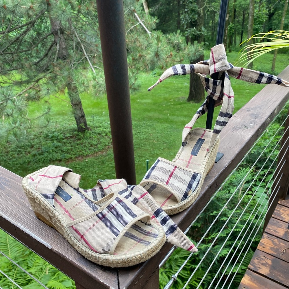 My favorite Burberry ankle wrap espadrilles in classic plaid.